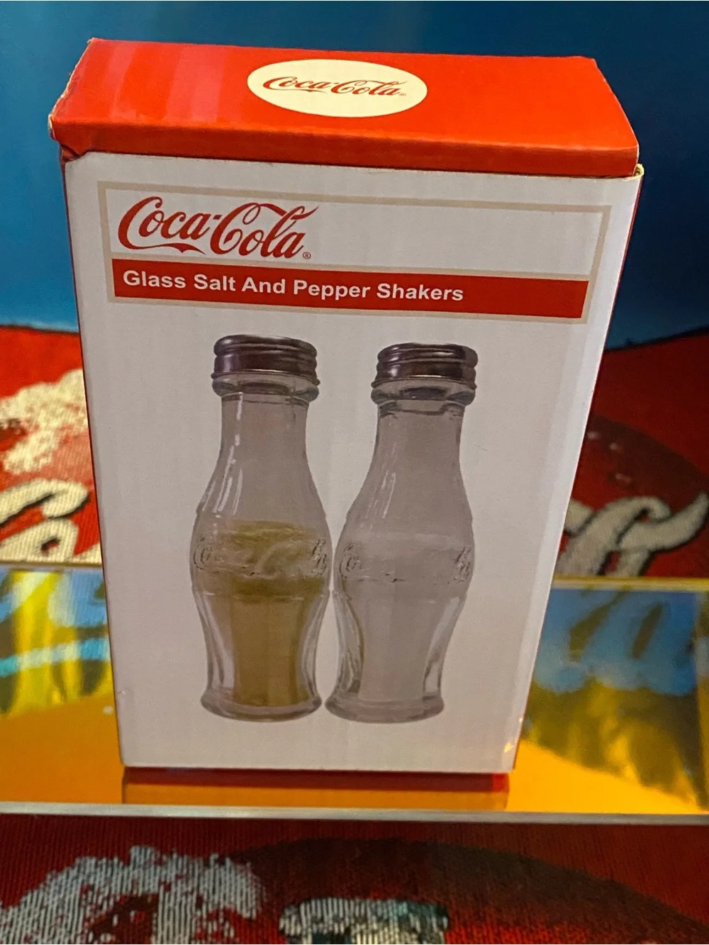 NIB 2009 Coca-Cola Glass Salt & Pepper Shakers-Coke Bottle Set-Official Licensed
